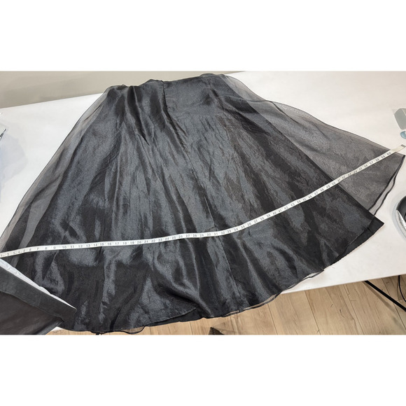 Vintage Whimsigoth Maxi Skirt Sheer Black Organza Lined Goth Evening Sheen Sz 14 - Picture 3 of 11